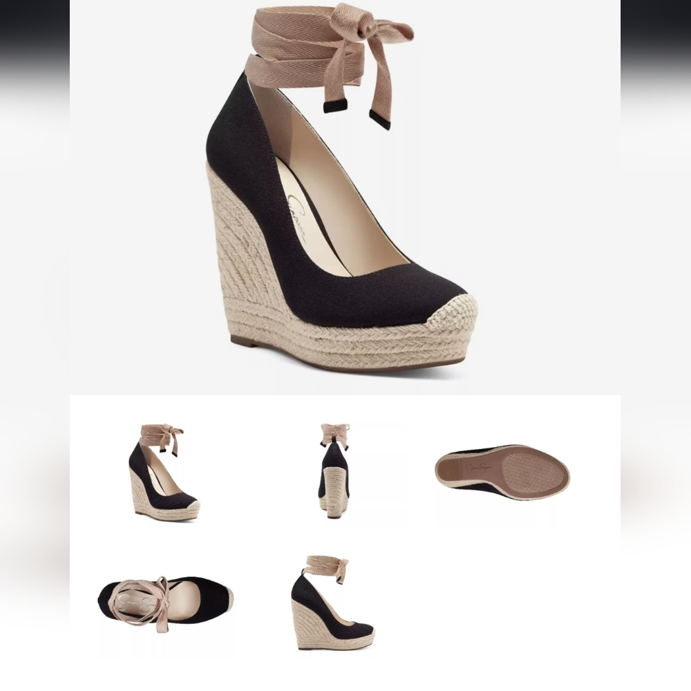 Jessica Simpson Black and Tan Wedge Heels